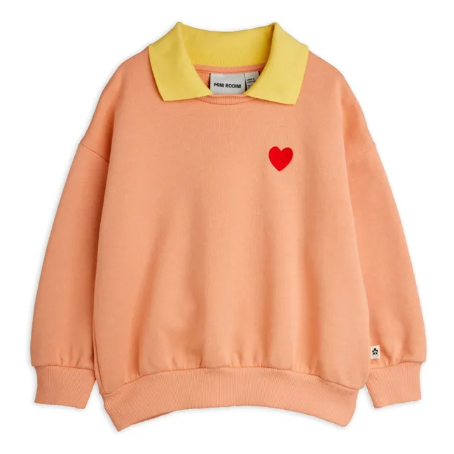 Sweatshirt mit Herzausschnitt aus Bio-Baumwolle | Blassrosa