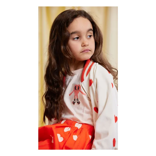 Gilet Zippé Cœurs Velours Coton Bio | Blanc