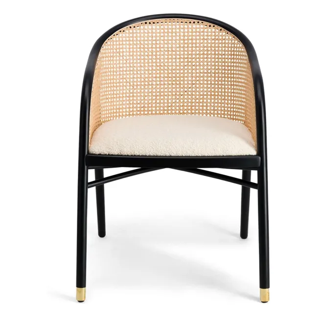 Fauteuil cannage Cavalo en hêtre et laine bouclette | Crème