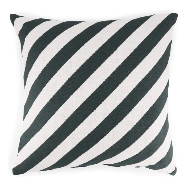 Carino square cushion in striped jacquard | Dark green