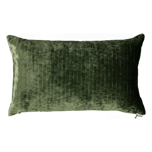 Coussin rectangulaire Carino velours côtelé brillant | Vert olive