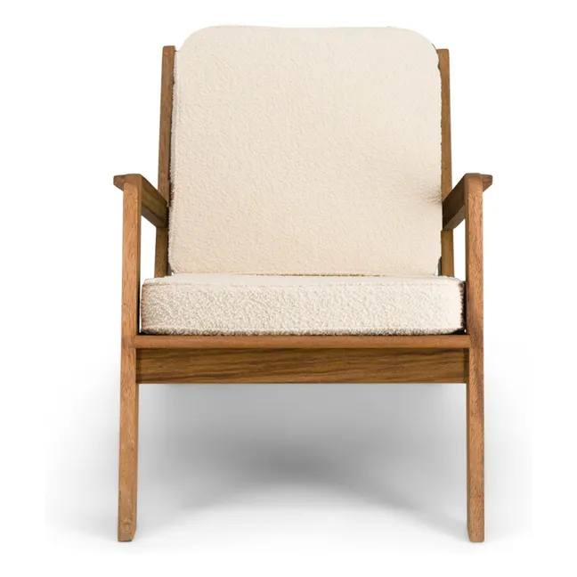 Silla Gloria de madera y lana bouclette | Crema