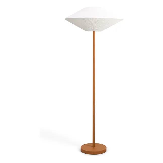 Lampadaire Brera pied cuir et abat-jour coton plissé | Cognac
