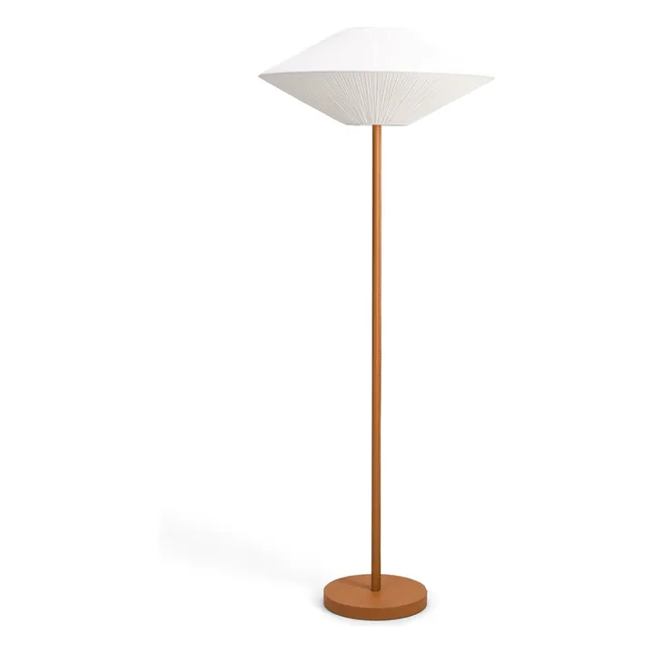 Lampadaire Brera pied cuir et abat-jour coton plissé | Cognac- Image produit n°0