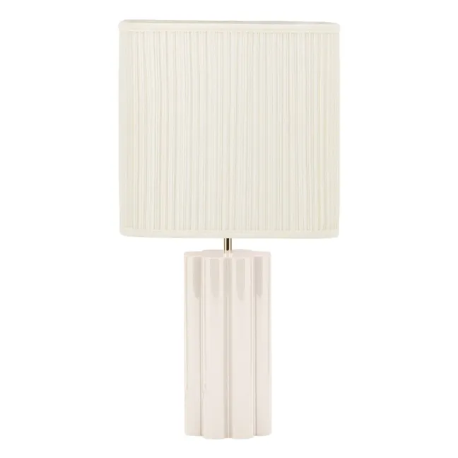 Lámpara de mesa Gioia de madera lacada y algodón plisado - versión UE (220 V) | Crema