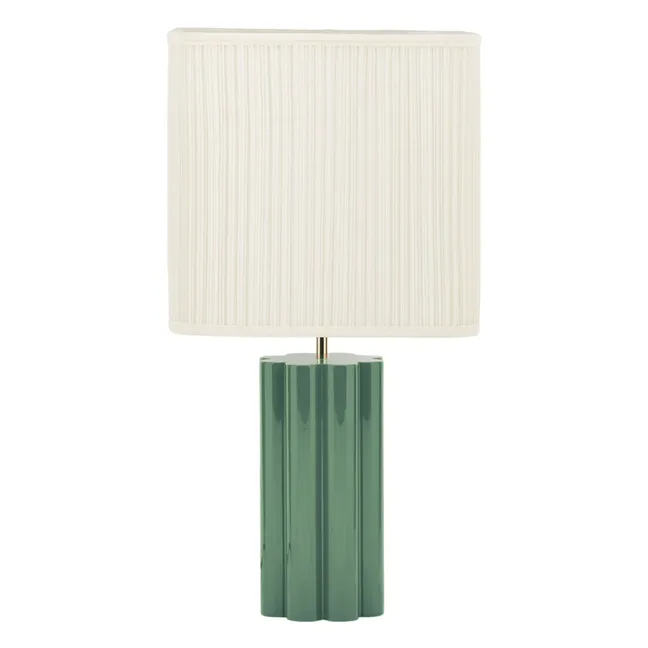 Lámpara de mesa Gioia de madera lacada y algodón plisado - versión UE (220 V) | Verde Almendra