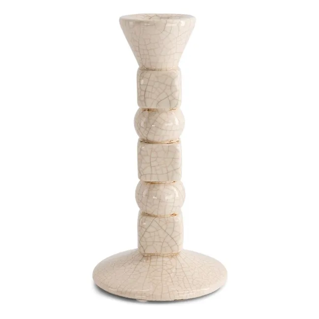 Candeliere Anna in ceramica screpolata, misura piccola | Crema