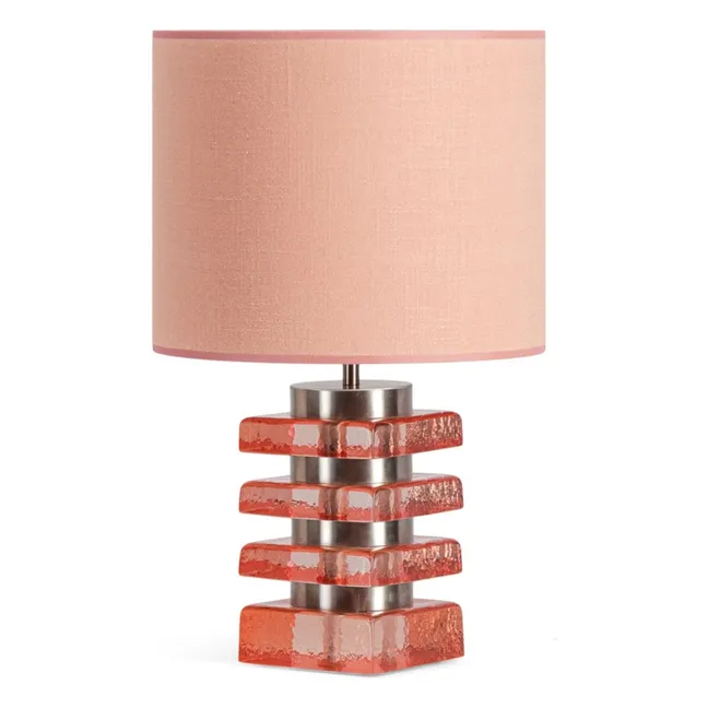 Marta table lamp in glass and textured fabric | Pink