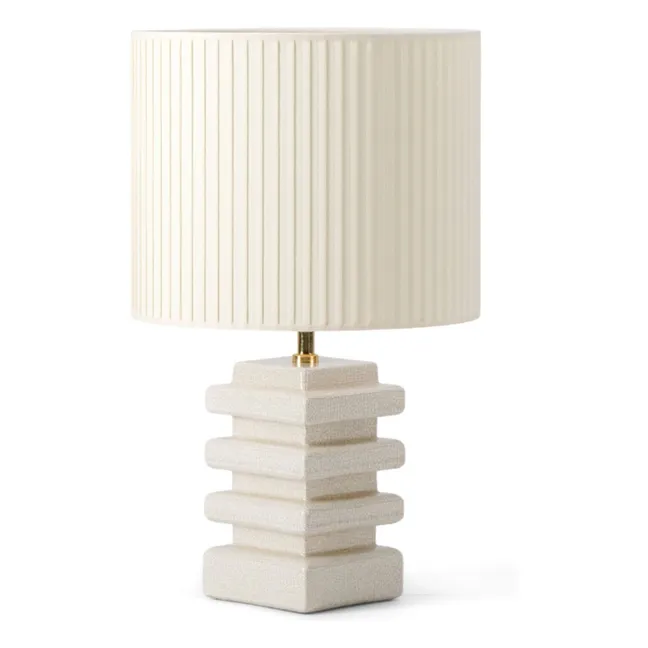 Tischlampe Marta Keramik Crackle und plissierte Baumwolle | Cremefarben