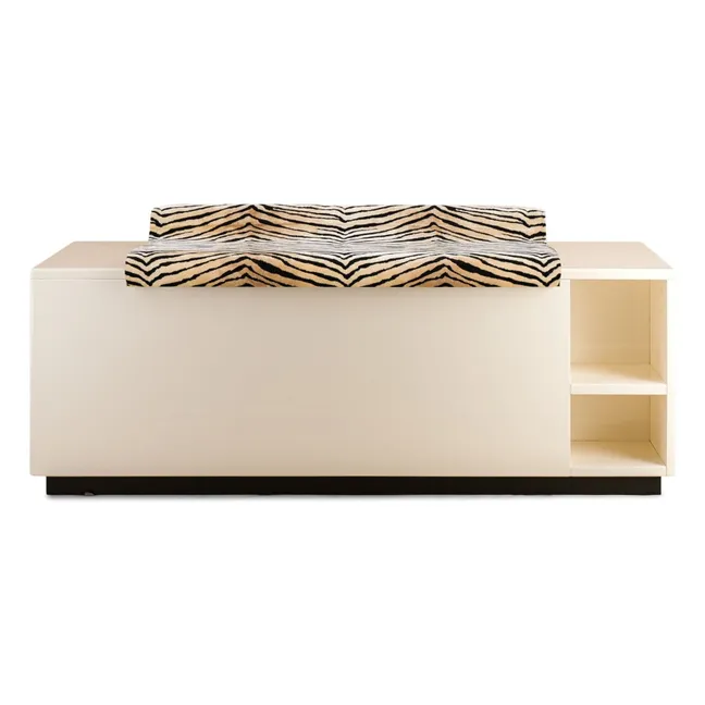Cameleon chest bench in lacquered wood and tiger velvet | Cream