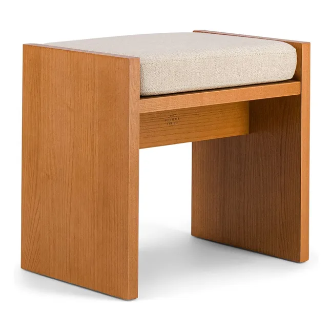 Chiesa stool in woven canvas and ash with iroko finish | Beige