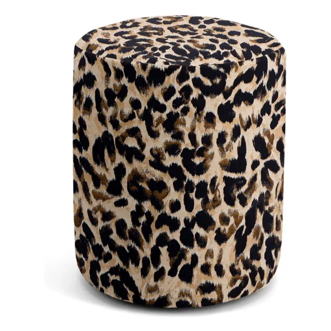 Round Mobile pouffe in cotton jacquard | Leopard