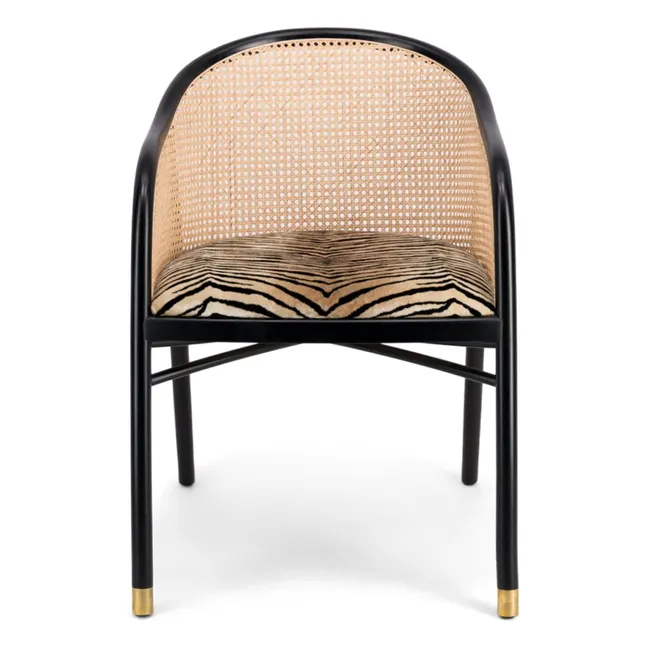 Cavalo cane armchair in velvet with black beech finish | Tiger