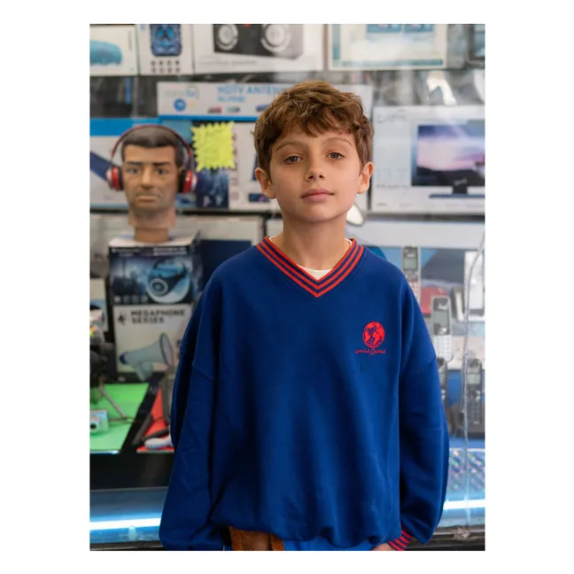 Sudadera de rayas de algodón orgánico | Azul Rey