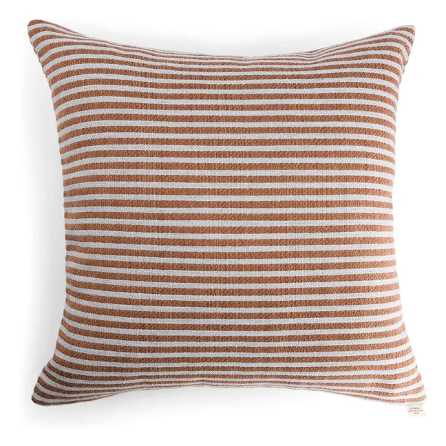 Carino square cushion in striped fabric | Brown