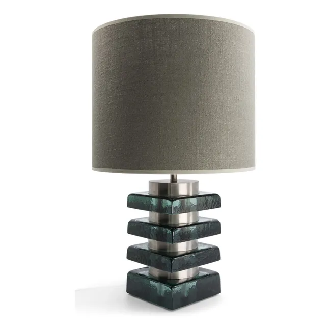 Lampe à poser Marta en verre et tissu texturé | Vert émeraude