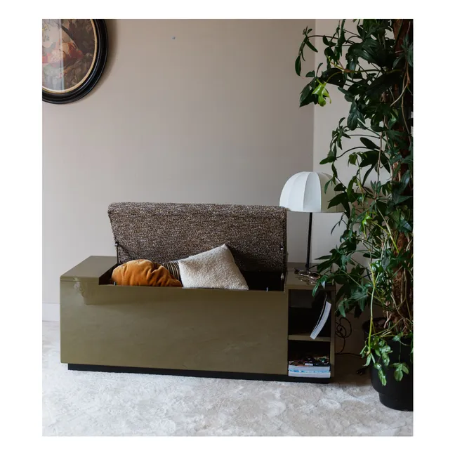 Banco arcón Cameleon de madera lacada y tela efecto tweed | Tigre