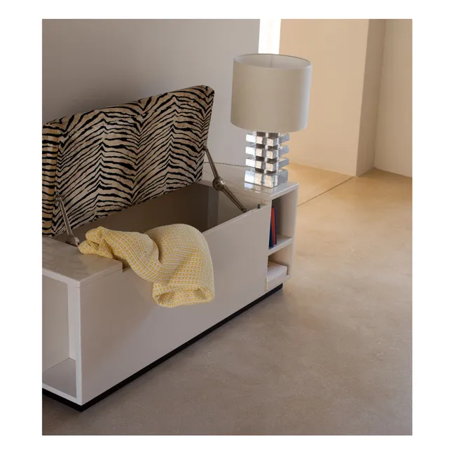 Cameleon chest bench in lacquered wood and tiger velvet | Cream