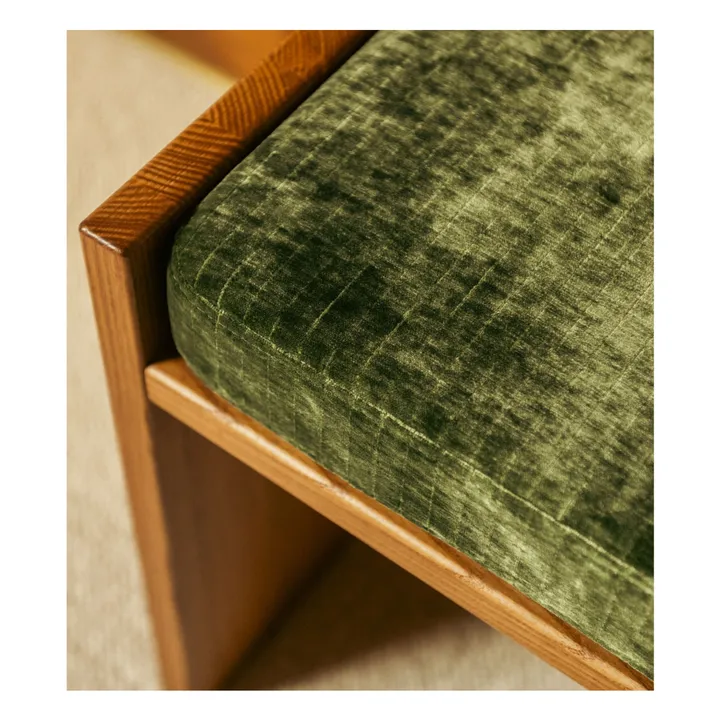 Chiesa stool glossy corduroy and iroko ash finish | Olive green- Product image n°2