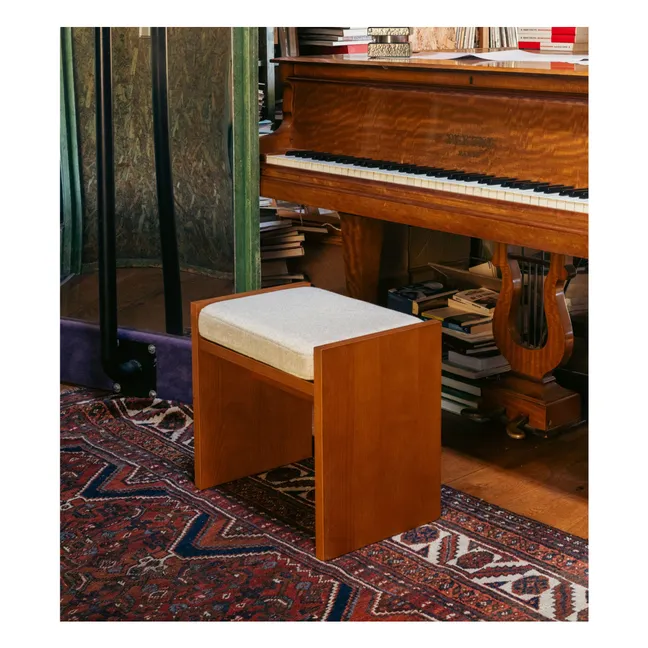 Hocker Chiesa aus gewebtem Leinen und Esche in Iroko-Finish | Beige