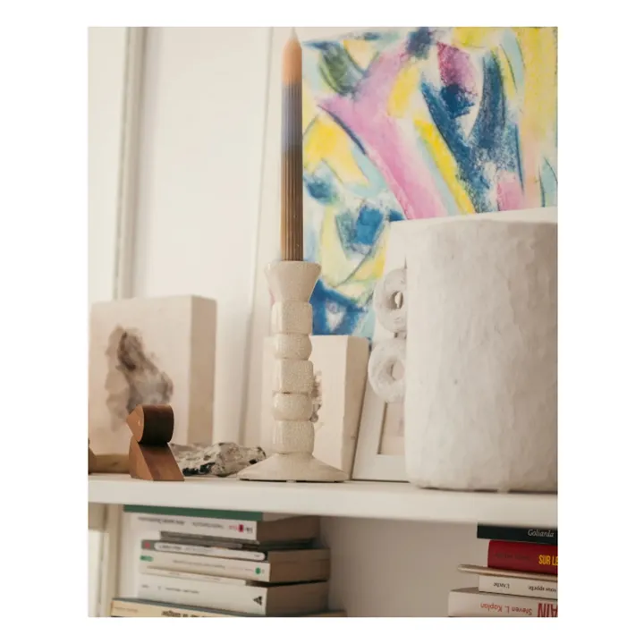 Bougeoir Anna en céramique craquelé petit format | Crème- Image produit n°1
