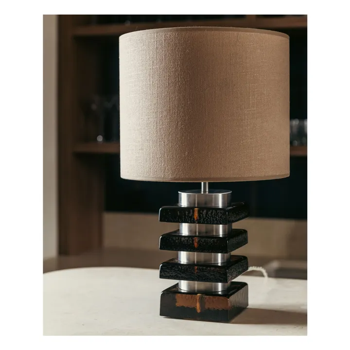 Marta table lamp in glass and textured fabric | Amber- Product image n°1