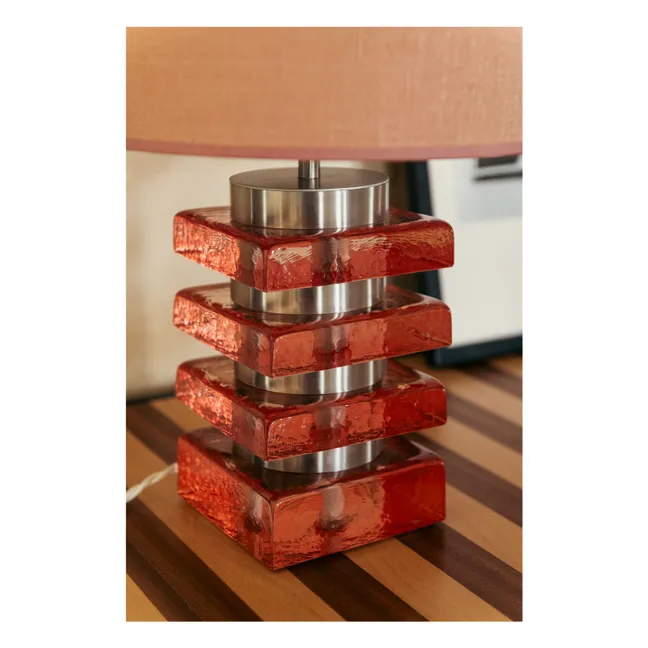 Lámpara de sobremesa Marta de cristal y tela texturizada | Rosa