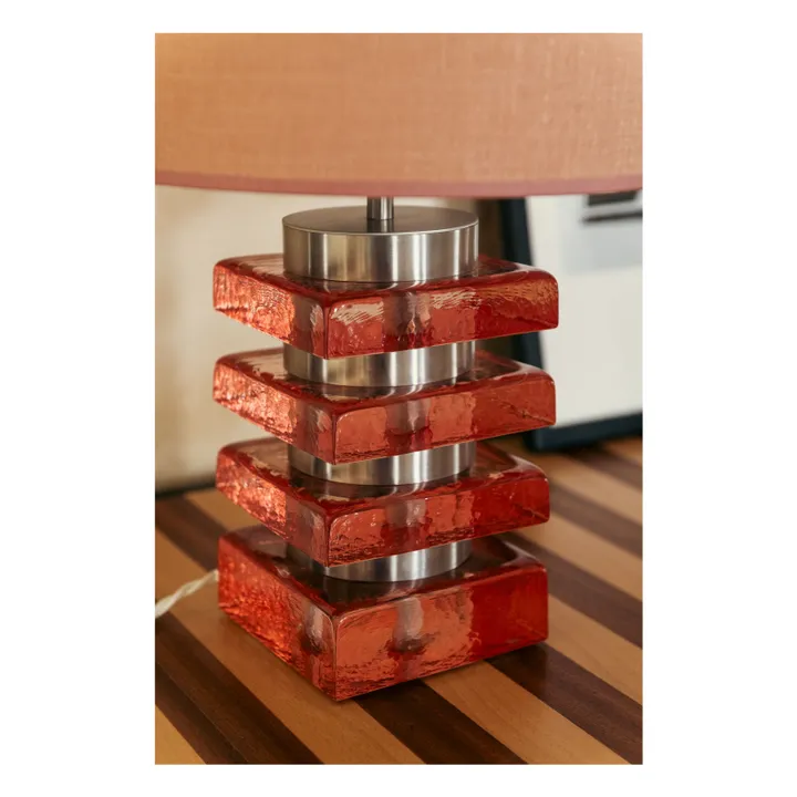 Marta table lamp in glass and textured fabric | Pink- Product image n°2