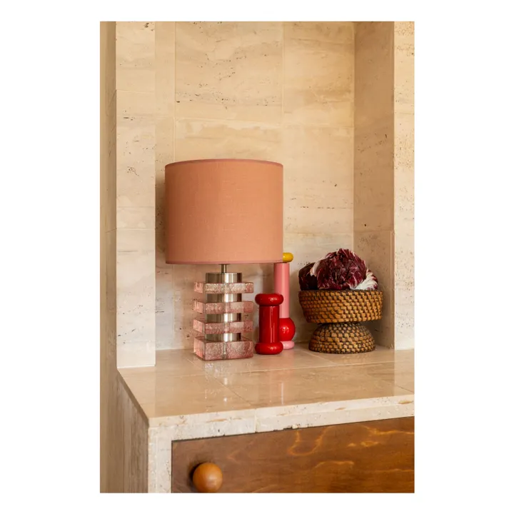 Marta table lamp in glass and textured fabric | Pink- Product image n°1