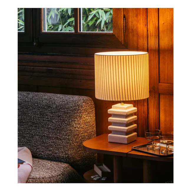 Lampada da tavolo Marta in ceramica screpolata e cotone plissettato | Crema