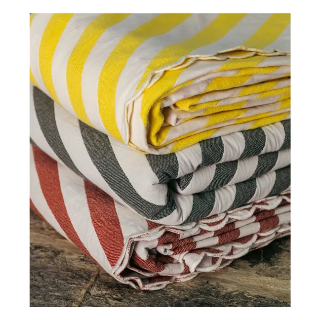 Monastico bed cover in striped cotton | Brick red