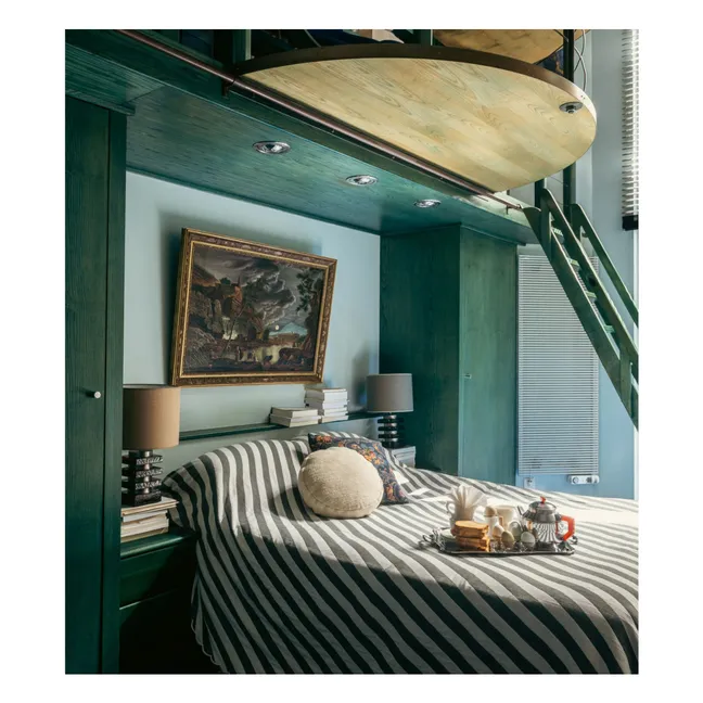 Monastico bed cover in striped cotton | Dark green