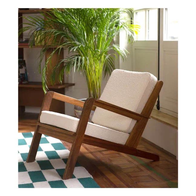 Silla Gloria de madera y lana bouclette | Crema