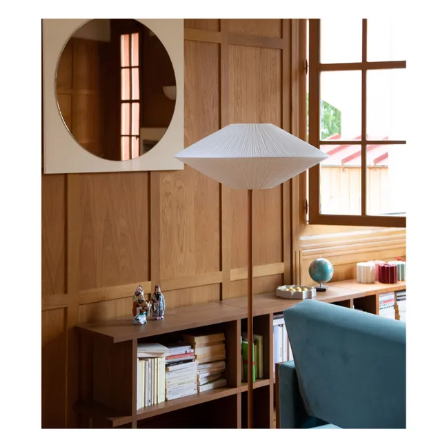 Brera floor lamp with leather base and pleated cotton shade | Cognac