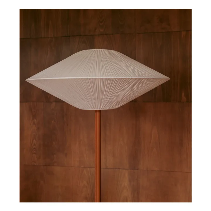 Lampadaire Brera pied cuir et abat-jour coton plissé | Cognac- Image produit n°1