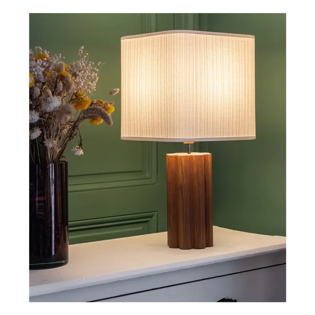Gioia table lamp in ash with iroko finish and pleated cotton - EU version (220 V) | Iroko