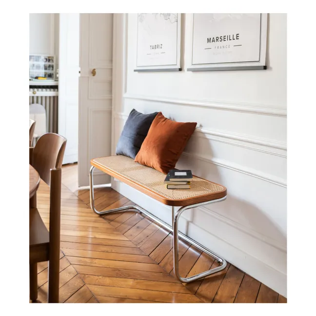 Panchina chrome-plated metal and cane bench