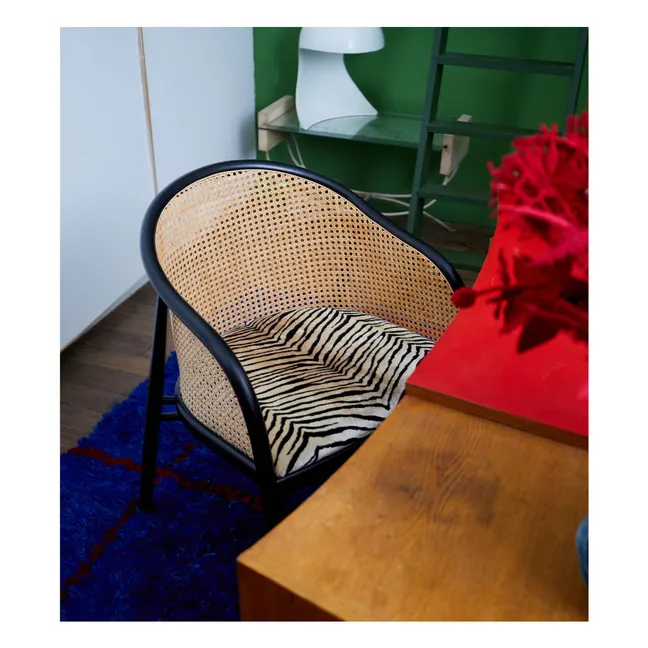 Fauteuil cannage Cavalo en velours finition hêtre noir