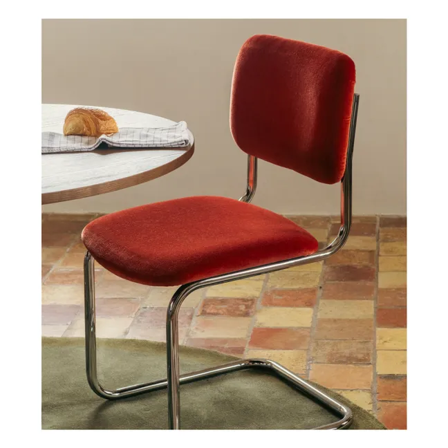 Silla Classica de terciopelo mohair | Rojo Bermellón