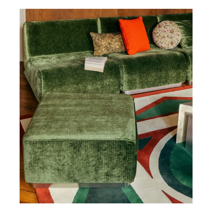 Pouf Rotondo en velours côtelé brillant  | Vert olive- Image produit n°1