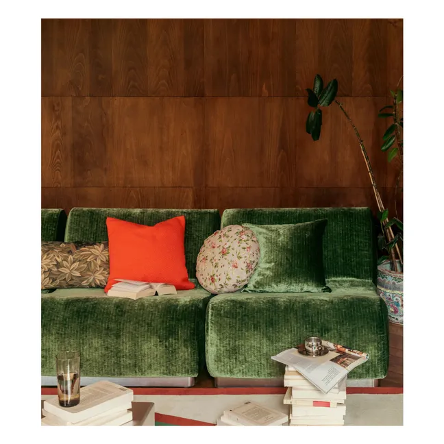 Rotondo modular fireside chair glossy corduroy | Olive green