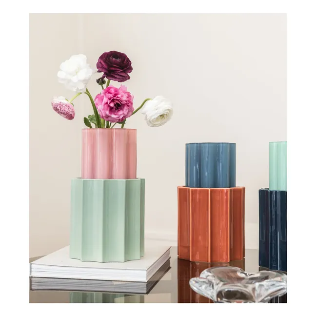 Vase Duetto en verre et céramique | Vert amande