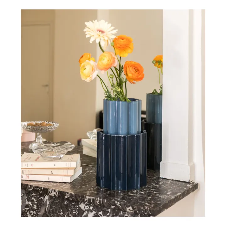 Vase Duetto en verre et céramique | Bleu- Image produit n°1