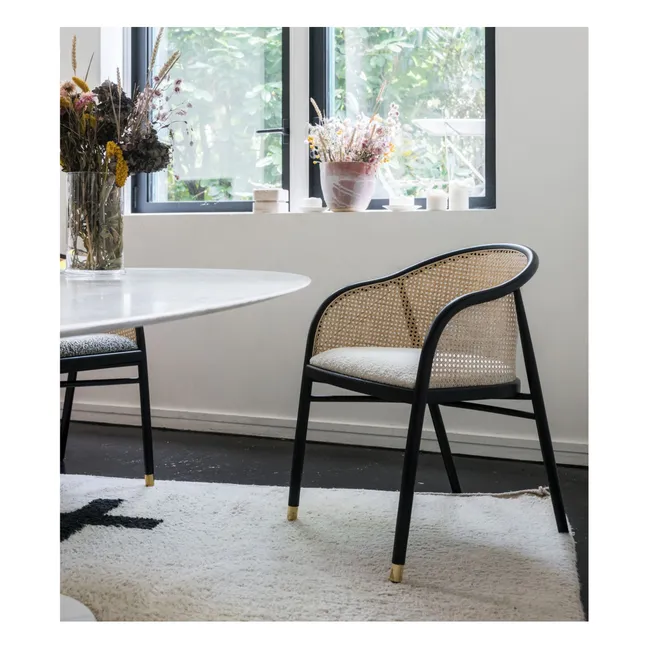 Cavalo cane armchair in beech and bouclette wool | Cream