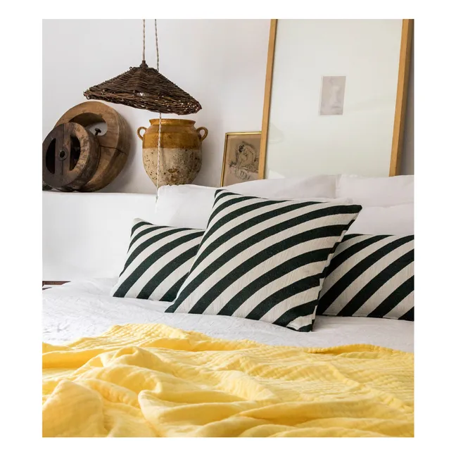 Carino square cushion in striped jacquard | Dark green