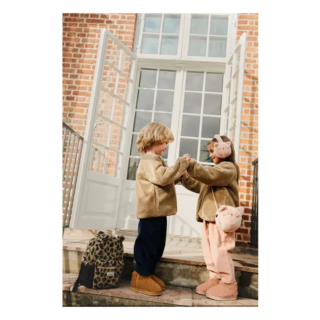 Andreas Leopard Rucksack aus recycelten Fasern, Sherpa-ähnlich | Beige