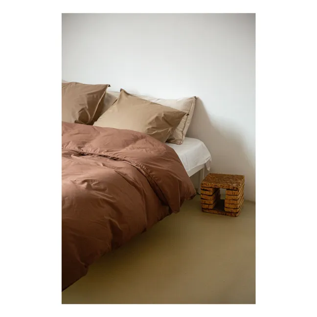 Funda de almohada a rayas en percal bio - Marrón-Crudo | Marrón