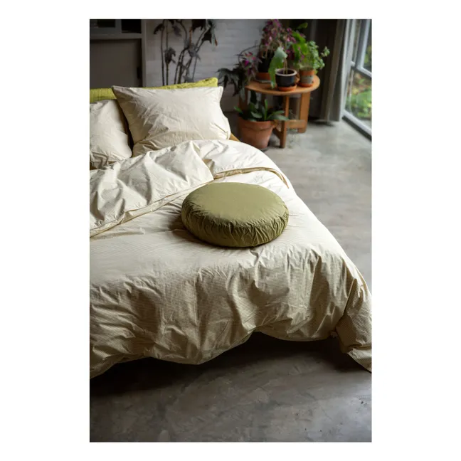 Taie d'oreiller Striped en percale organique - Olive-Ecru | Olive