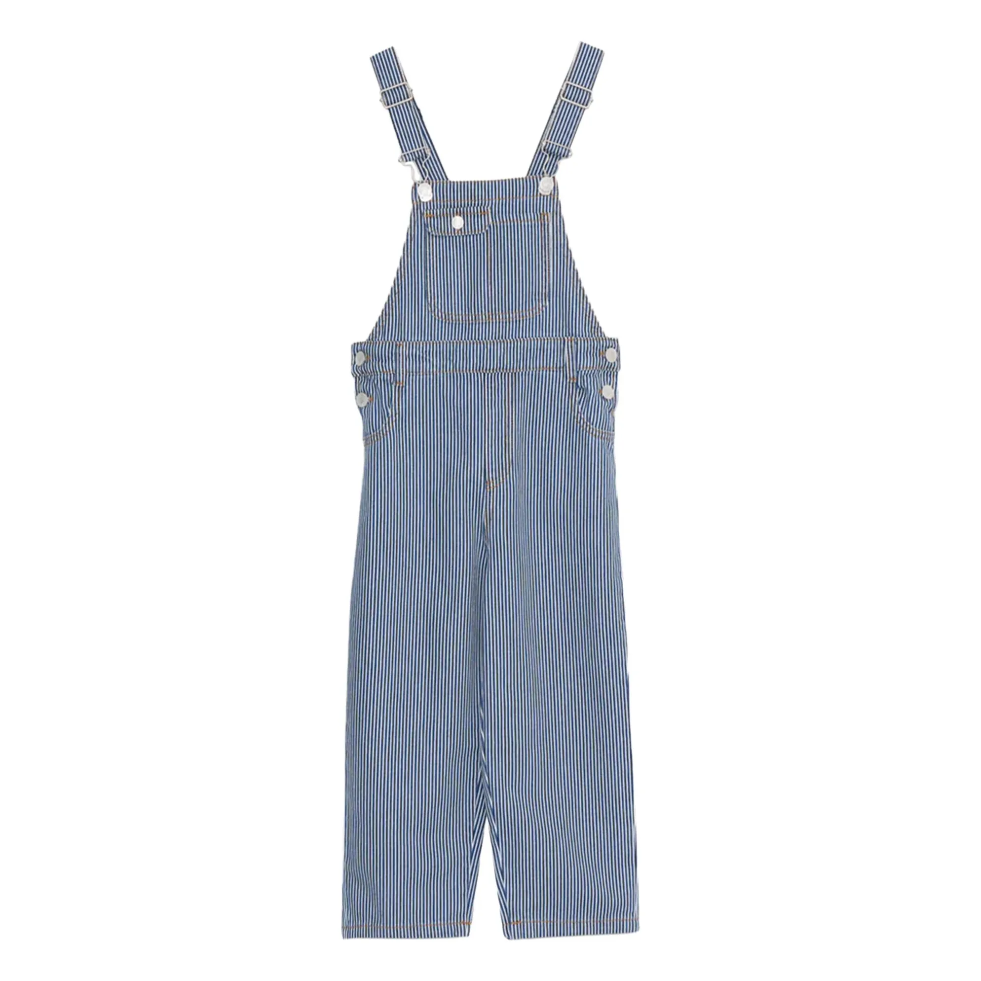 The New Society Navy Blue Diana Organic Cotton Striped Overalls