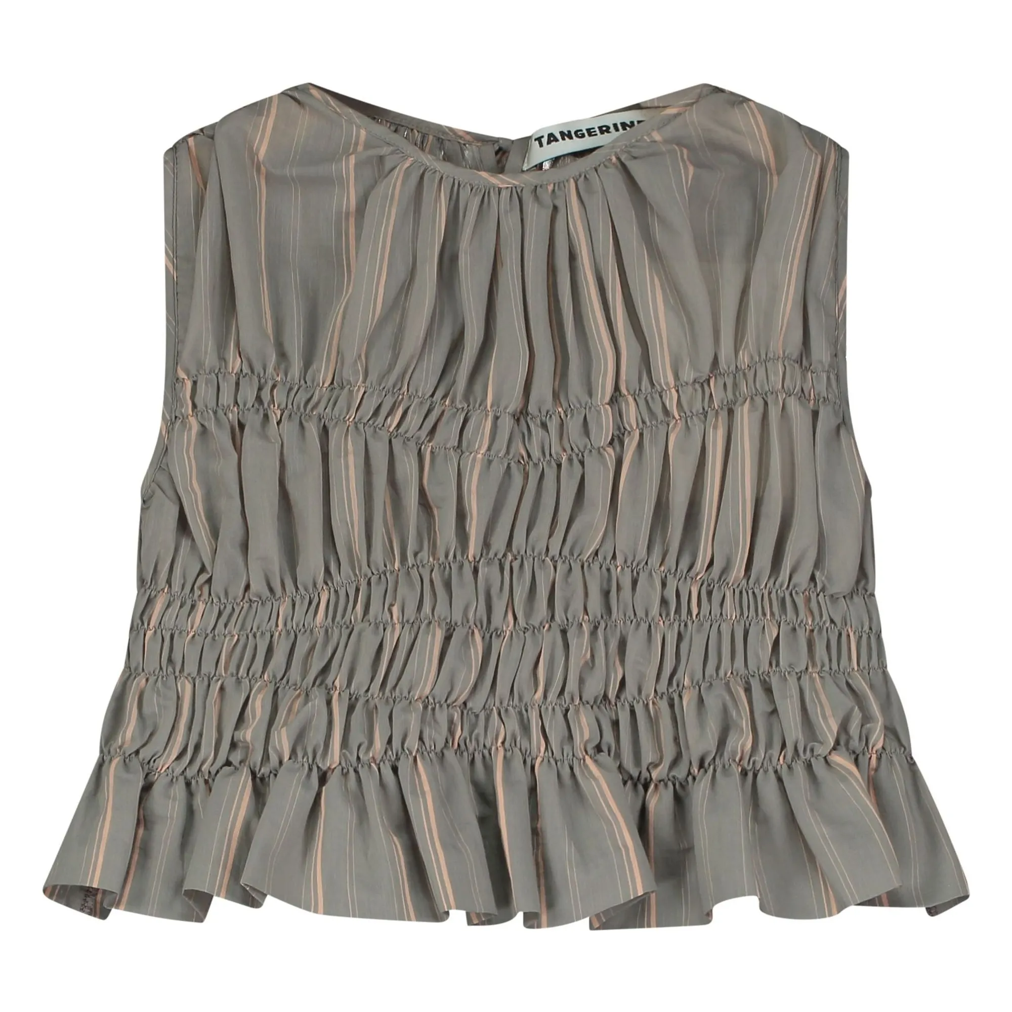 Tangerine Grey Top Froncé Rayé